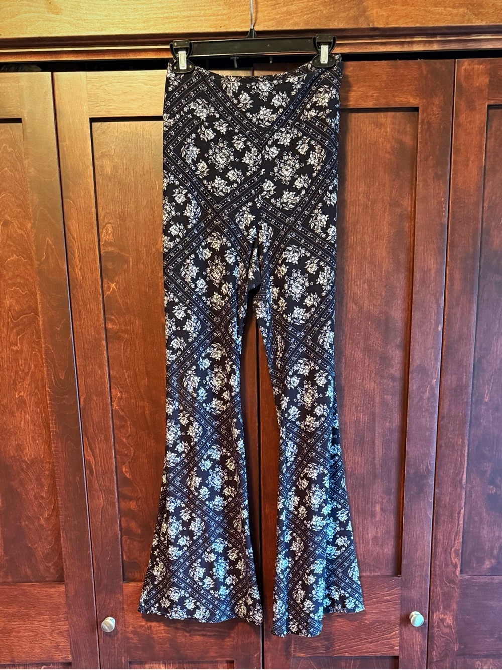 No Boundaries Black Floral Patchwork Flare Pants